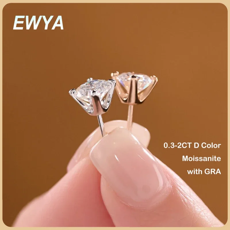 

EWYA 4 Prong GRA Certified 0.3-2CT D Color Moissanite Earrings for Women Men 925 Silver Plated 18K Gold Party Ear Studs Gift