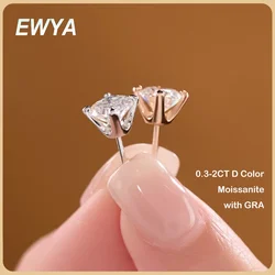 EWYA 4 Prong GRA Certified 0.3-2CT D Color Moissanite Earrings for Women Men 925 Silver Plated 18K Gold Party Ear Studs Gift