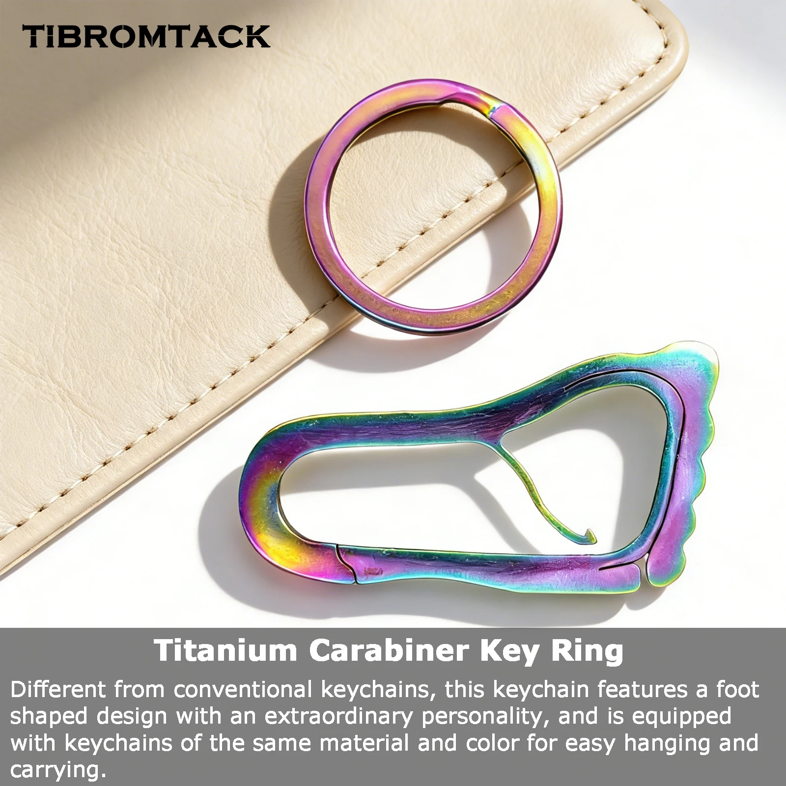 TIBROMTACK Titanium Carabiner Key Ring, Lightweight Key Ring Carabiner, Multi-Functional Carabiner for Keys with Quick Release