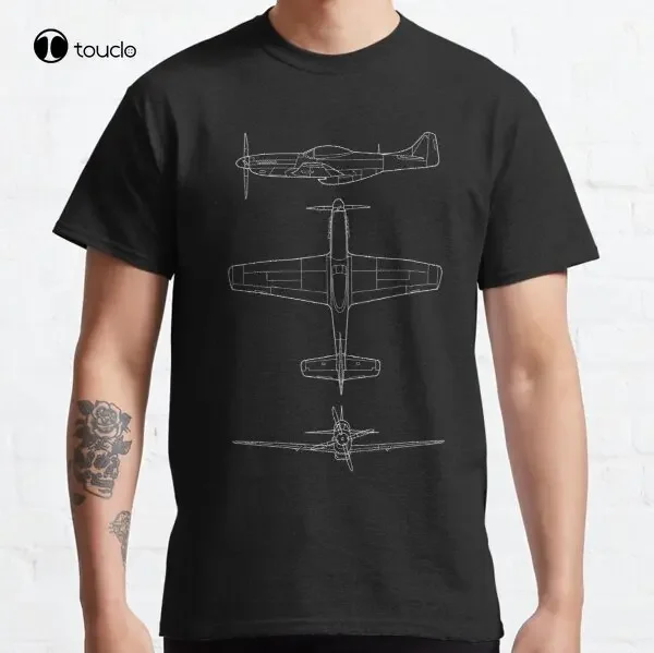 

Классическая футболка P-51 Mustang Wwii Fighter Blueprint, футболка на заказ для взрослых и подростков, унисекс, с цифровой печатью, модная забавная новинка