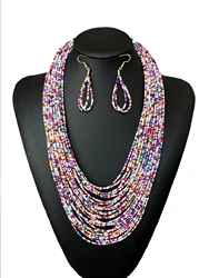 European and American fashion exaggeration multi-layer rice bead necklace set Bohemian handmade beaded women's necklace set