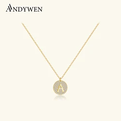 ANDYWEN 925 Sterling Silver Gold Circle Full CZ Zircon Letter A Pendant Chain Necklace 2025 Luxury Women Fine Birthday Jewelry
