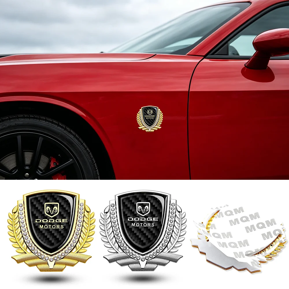 3D Zinc Alloy Wheat Wreath Rhinestone Car Badge Ram Shield Emblem Sticker for Dodge Challenger Charger Ram Fender Trunk Decor