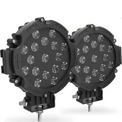 2PCS 7 Inch 51W Round LED Offroad Lights, 5100LM Spot Driving Light Pod Bumper Roof Fog Light Fit for Boat, Jeep, ATV, SUV
