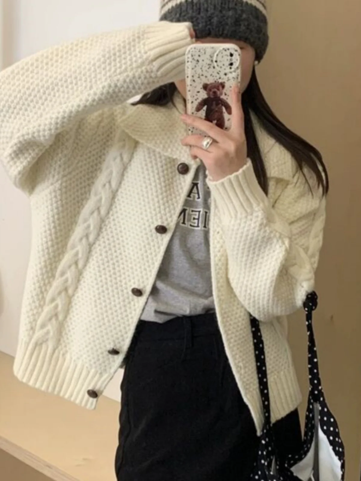 معطف نسائي طويل بياقة بولو محبوك بلون أرجواني ناعم للربيع والخريف، مناسب لطالبات الفنون، تصميم أنيق بأكمام طويلة