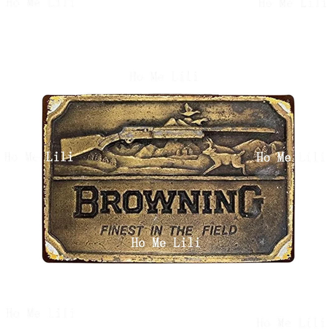 Vintage Metal Logo Classic Brown Sports Weapon Buck Elk Hunter Gun Vintage Tin Logo Plaque Wall Decoration