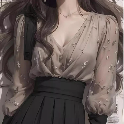 

Ele Gentle Sle Long Sve V-Ne irt Women's Busin Casual Loose Fit irt Pure Color Lantern Sve Top