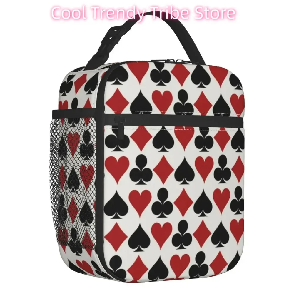 Poker Playing Card Symbols Thermal Insulated Lunch Bag Heart Spade Diamond Club Resuable Lunch Container Travel Storage Food Box