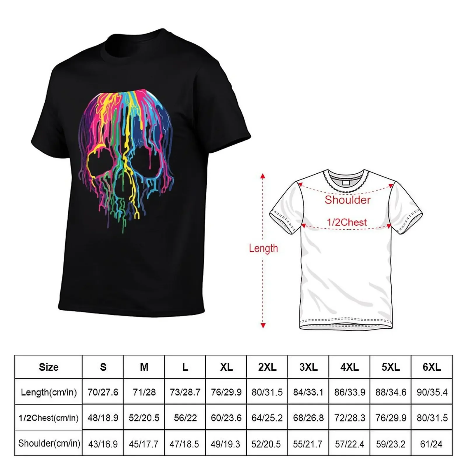 Melting Skull, Dripping Colorful Skull Graphic Tee T-Shirt oversized summer tops vintage clothes tee shirts for men