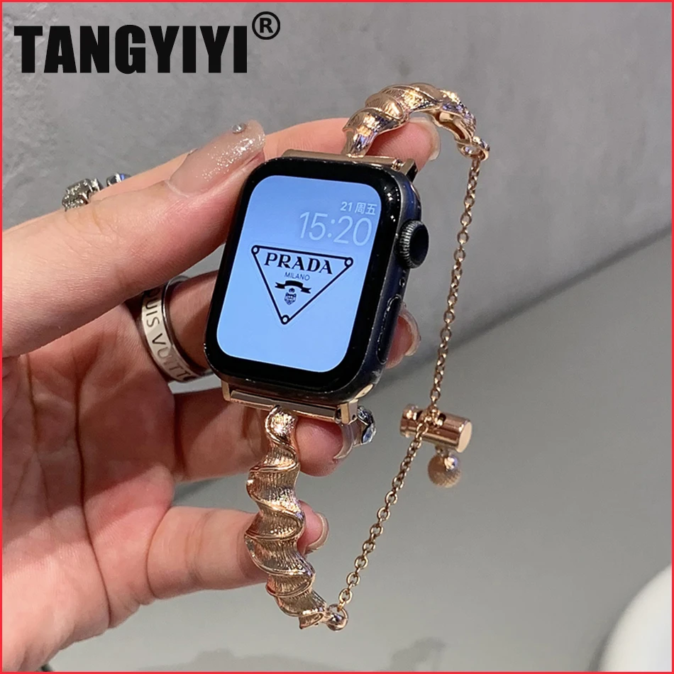 

Роскошный ремешок с волнистым браслетом для Apple Watch Series 8 7 6 SE 5 4 3 45 мм 44 мм 42 мм Fashion INS Металлический ремешок из нержавеющей стали IWatch Ultra 49 мм 40 мм 38 мм 41 мм