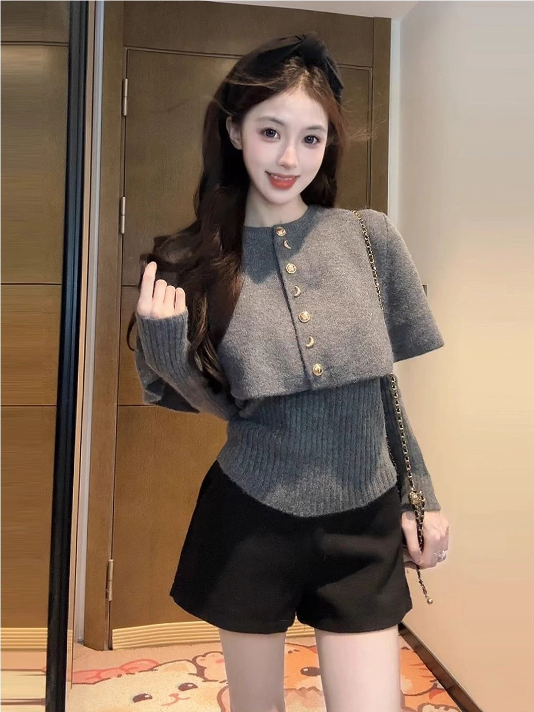 

Ele ey round Ne Knitted Coat Sweater Women's Faion Slim Fit Autumn Winter Small Size Waist Cinching Slimming Knitwear