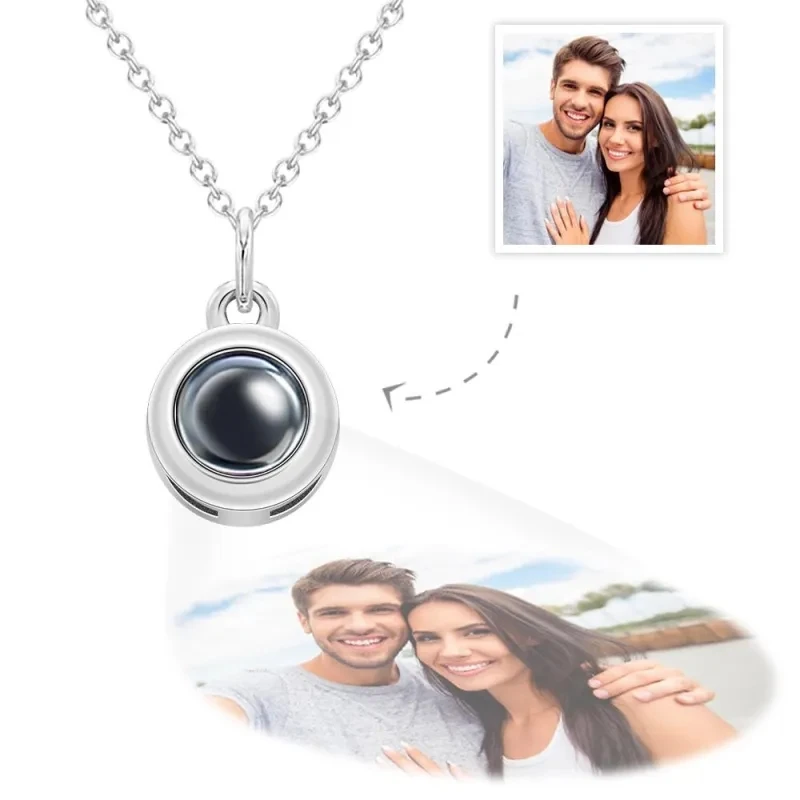 925 Sterling Silver Projection Necklace Women's Customized Photo Round Projection Necklace Valentine's Day Gift Memory Jewelry