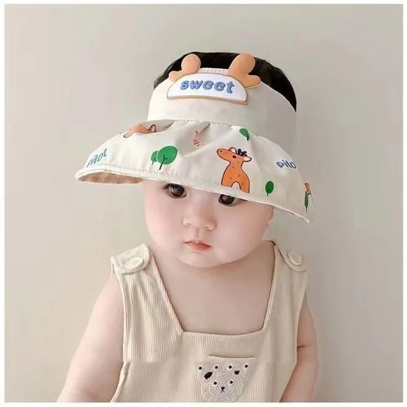 2pcs Baby Cute Empty Top Visor Hats Large Brim Protection Toddler Children's Summer Hat UV Cartoon Sunscreen Sun Visor Hat