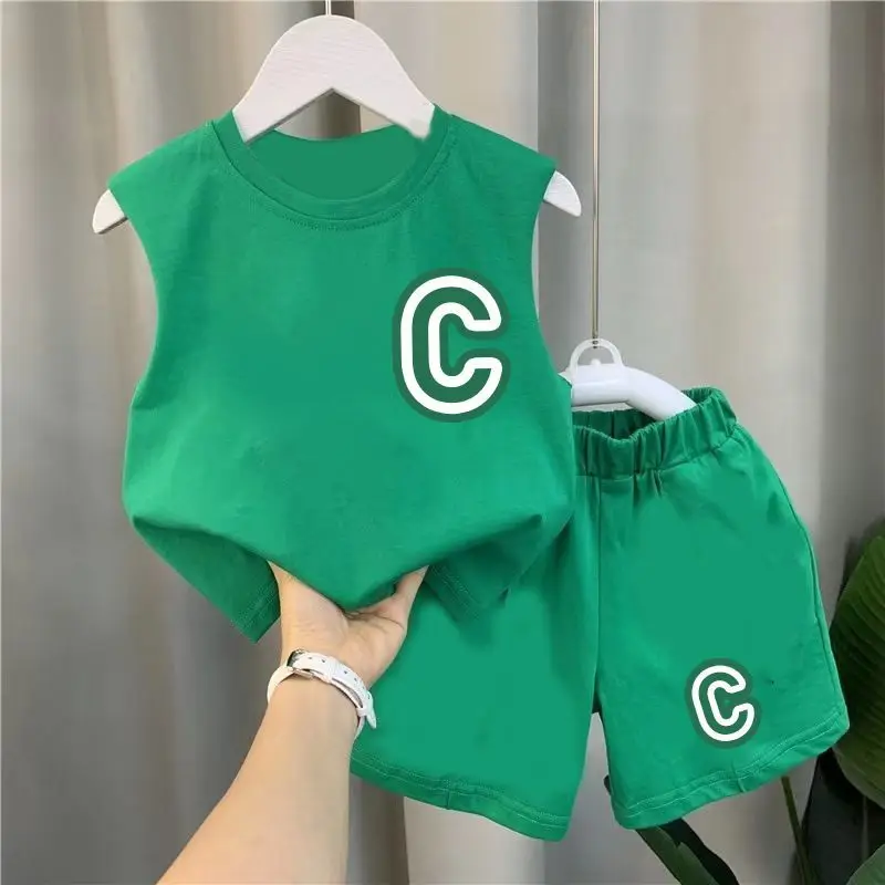 Boys Summer Vest Set 2023 New Fashionable Baby Clothes Children\'s Round Neck T-shirt Top Shorts Set Kids Outfits