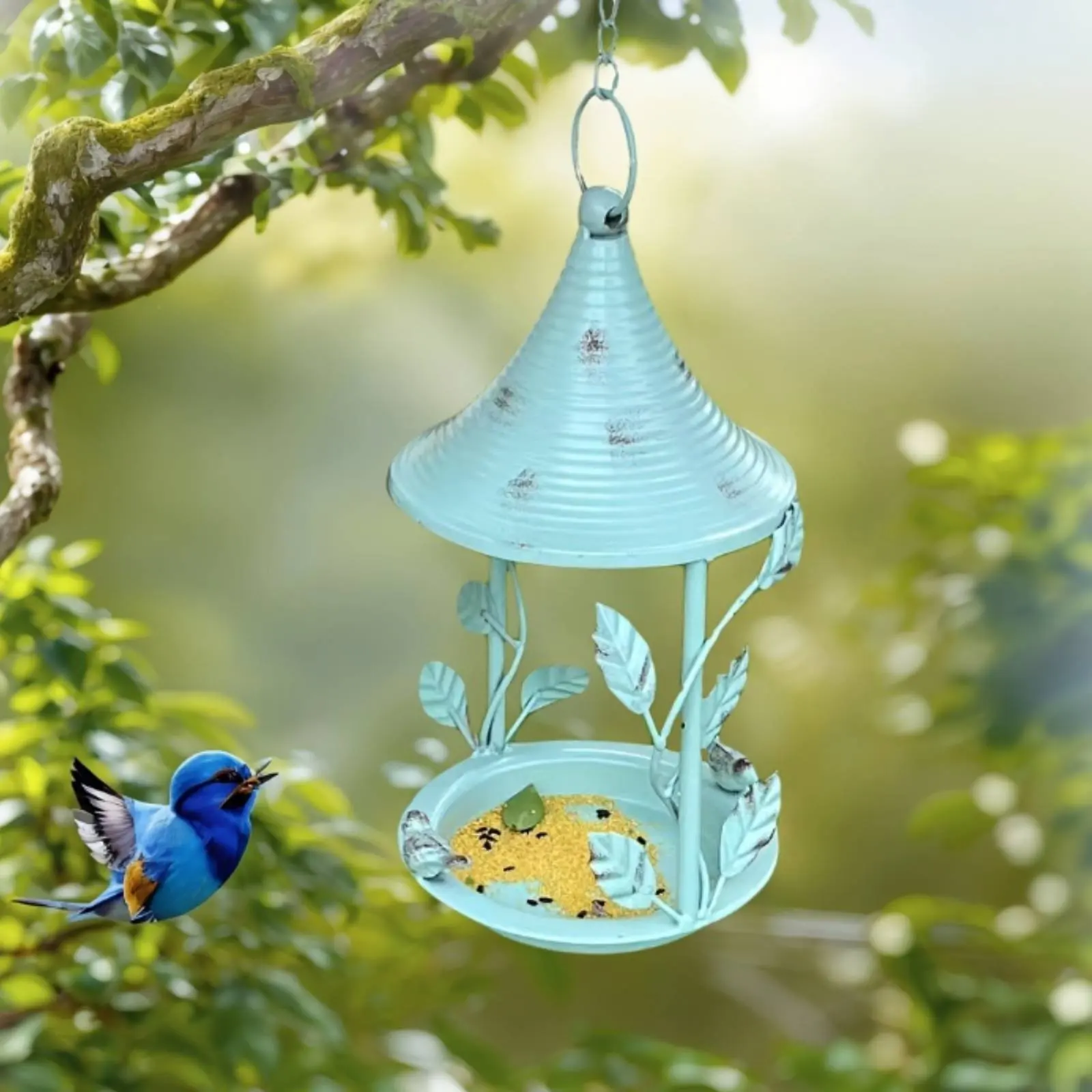 

Hanging Bird Feeder Outdoor Use Metal Bird Feeder Garden Decor Weather Resistant Feeding Station Heavy Duty for Balcony