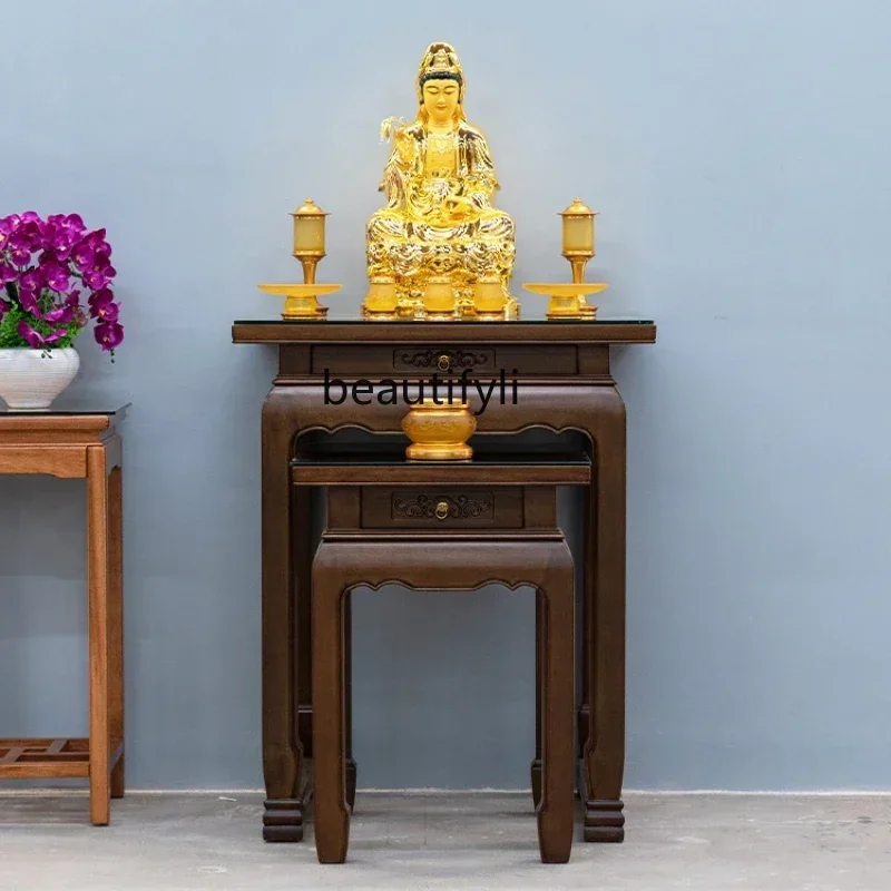 

New Chinese Style Walnut Solid Wood Altar Incense Burner Table Household Buddha Shrine Altar Cabinet Buddha Table
