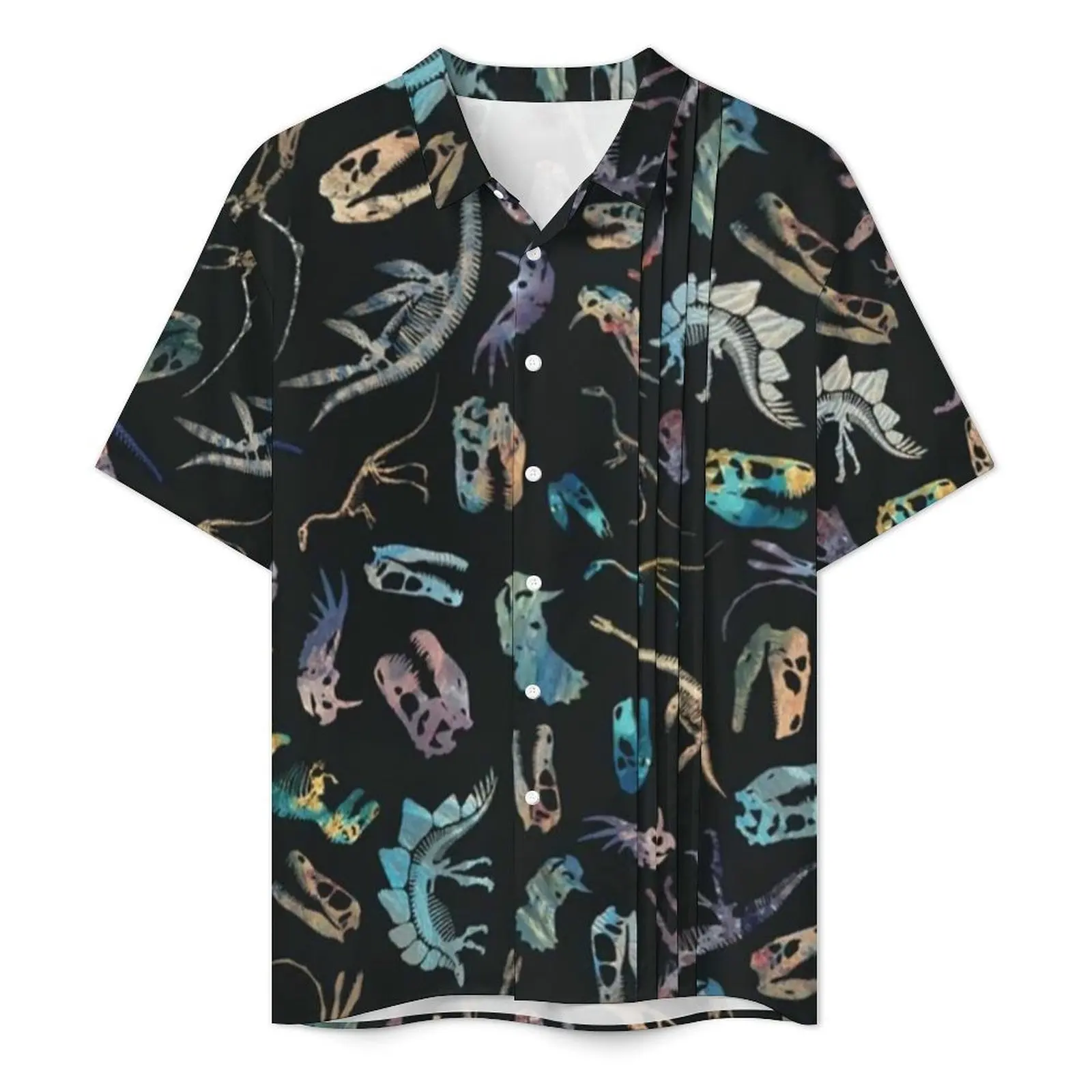 Gothic Fossil Summer Shirt For Man Beach Dinosaurs Skeletons and Skulls Casual Shirts Short Sleeve Streetwear Oversized Blouses