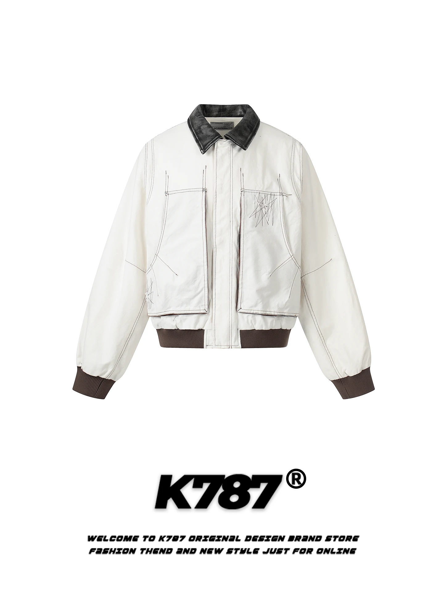 

K787 American Retro 3D Cutting Color Blo Collar Jaet Loose Casual Spring Outerwear for Couples Youth ular Cotton Jaet