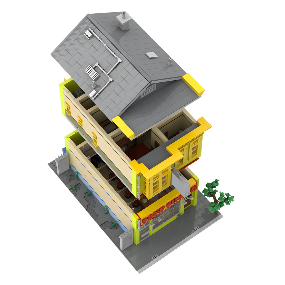 MOC Bob's Burger Haus Modell Bausteine Kreative Street View Burger Restaurant Wohnung Architektur Ziegel Spielzeug Geschenk