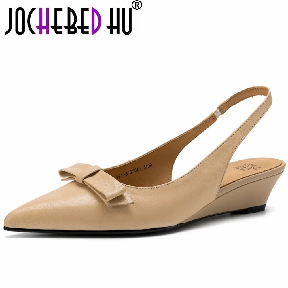 

【JOCHEBED HU】Handmade Genuine Leather Butterfly Knot Mid Heels Soft and comfortable Pointed Toe Open Toe Sandals 34-40