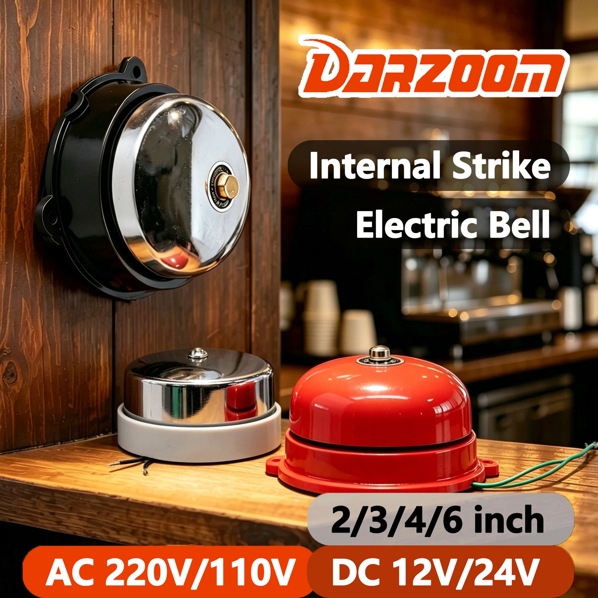 2/3/4/6 Inch Internal Strike Electric Bell AC110/220V DC12/24V High Decibel Loud Sound Alarm Doorbell School Factory Household