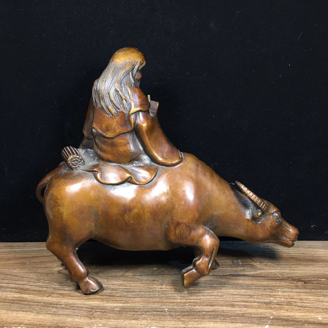 Buddha statue Pure copper Laozi cow ornament Length 22cm, width 6cm, height 19.5cm, weight 1460g