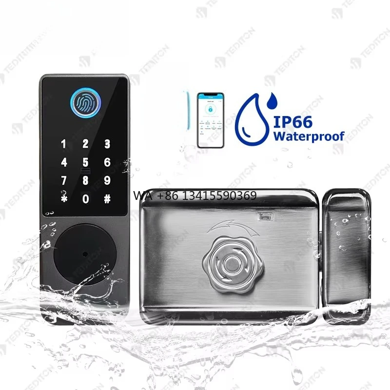 

Tediton Oem Manufacturer Electric Magnetic Rim Locks Digital Fingerprint Keyless Ttlock Aluminum Smart Lock Ip Waterproof Gate