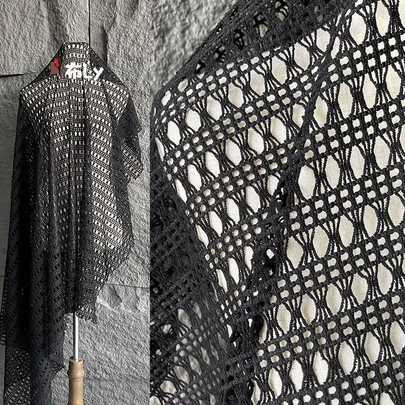 Black Rhombus Textured Hollow Mesh Fabric for Designer Bag Backdrop Blouse Making Clothing Remake Sewing Material