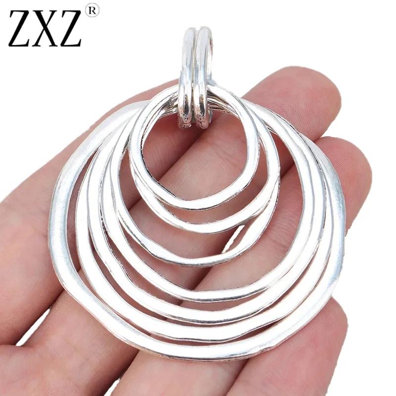 ZXZ 2pcs Golden/Silver Plated Large 7 Circles Moveable Pendants For Necklace Jewelry Making Findings 70x55mm