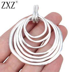 ZXZ 2pcs Golden/Silver Plated Large 7 Circles Moveable Pendants For Necklace Jewelry Making Findings 70x55mm