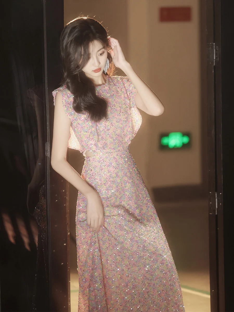 

Элегантное розовое вечернее платье для женщин: роскошное, высококачественное, для новогодних вечеринок, женственное, длинное, А-силуэт