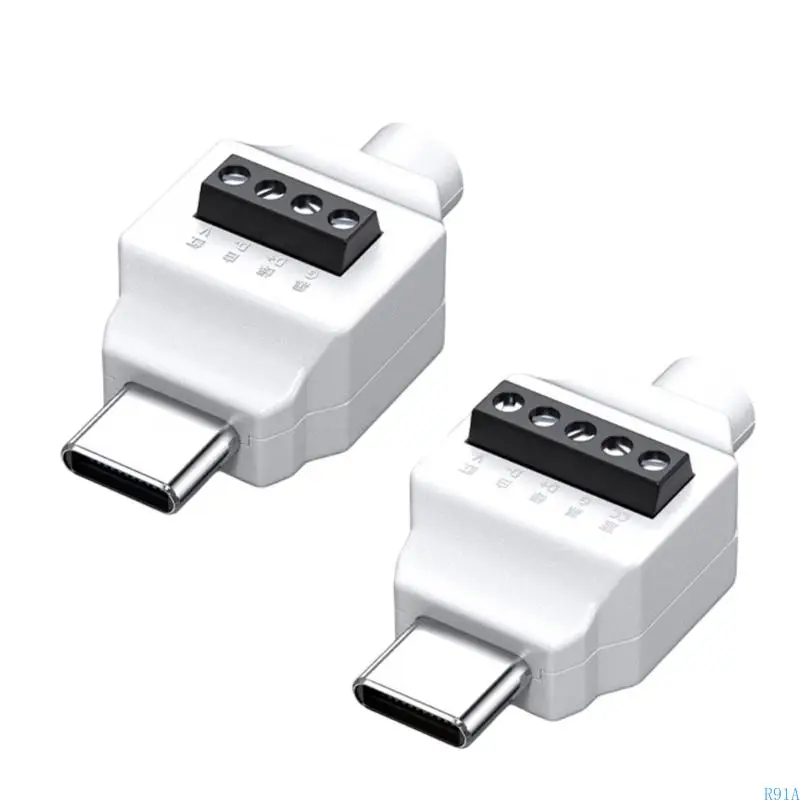 R91A USB C Male to 5/4pin Solderless Connectors for Rapid Cable Repair and DIY,Support 65w Charging Capability,Cable Adapter