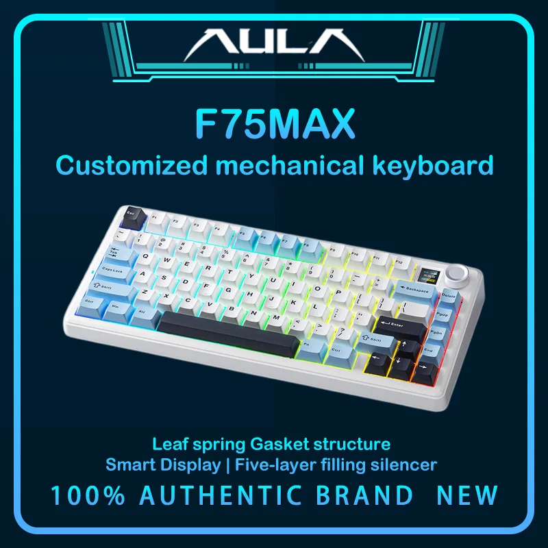 AULA F75 MAX 트라이 모드 기계식 키보드 75% 가스켓 핫스왑 TFT 디스플레이 노브 RGB PBT 키캡 무선 게이밍 키보드