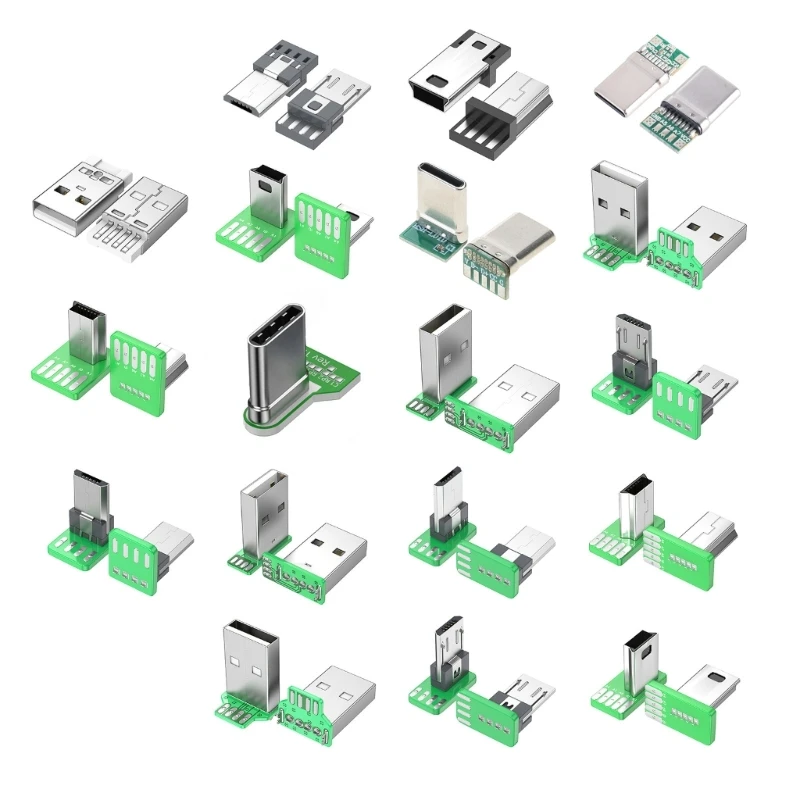 USB 2.0 PCB Mount Connector Assortment USB 4Pin/Type C 5Pin PCB Mount Socket Connector Power Supply Adapter for Phone