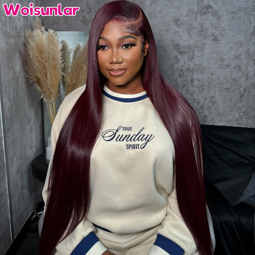36 Inches Dark 99j Lace Front Human Hair Wigs Straight Black Women13x4 Transparent Lace Natural colored human hair wigs on sale