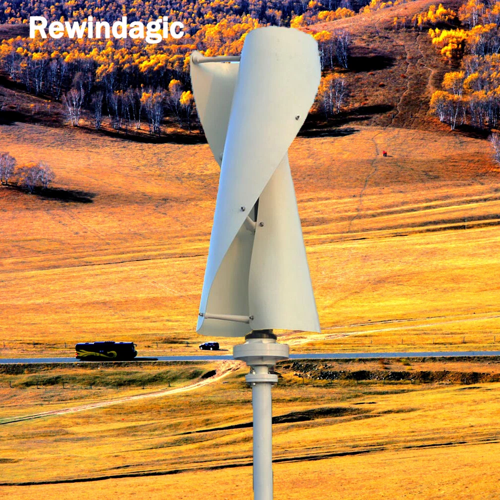 Vertical Wind Turbine Generator Kit 5KW 12V 24V Alternative Free Energy Windmills With MPPT Hybrid Controller For Home Use