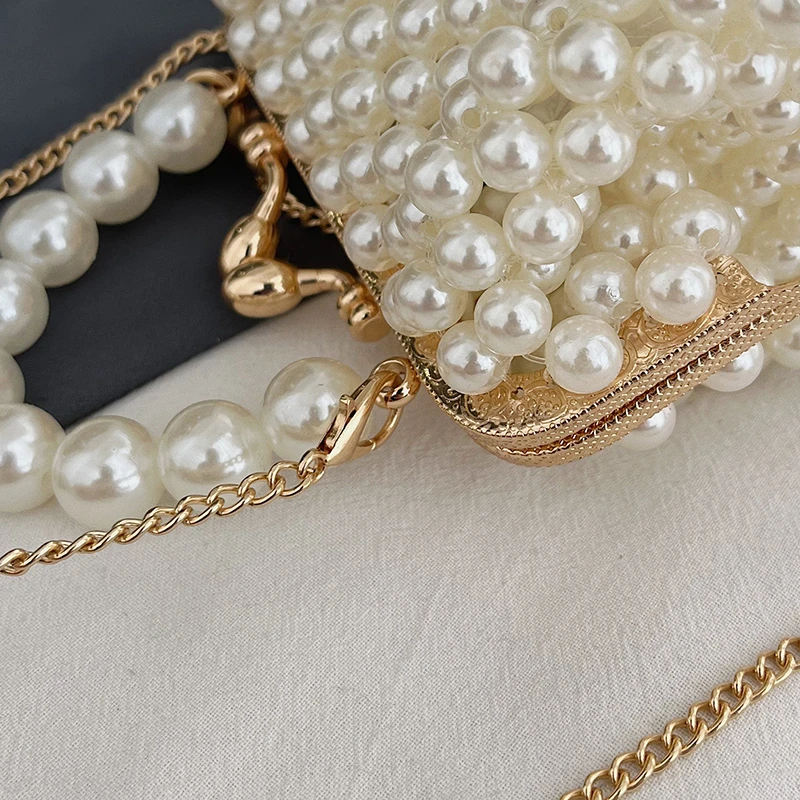 Luxuriöse Designer-Damentasche, handgefertigte Perlen-Tasche, neue Ketten-Schulter-Crossbody-Tasche, Mini-Lippenstift-Etui, Vintage-Perlen-Abendtasche – Detail 17