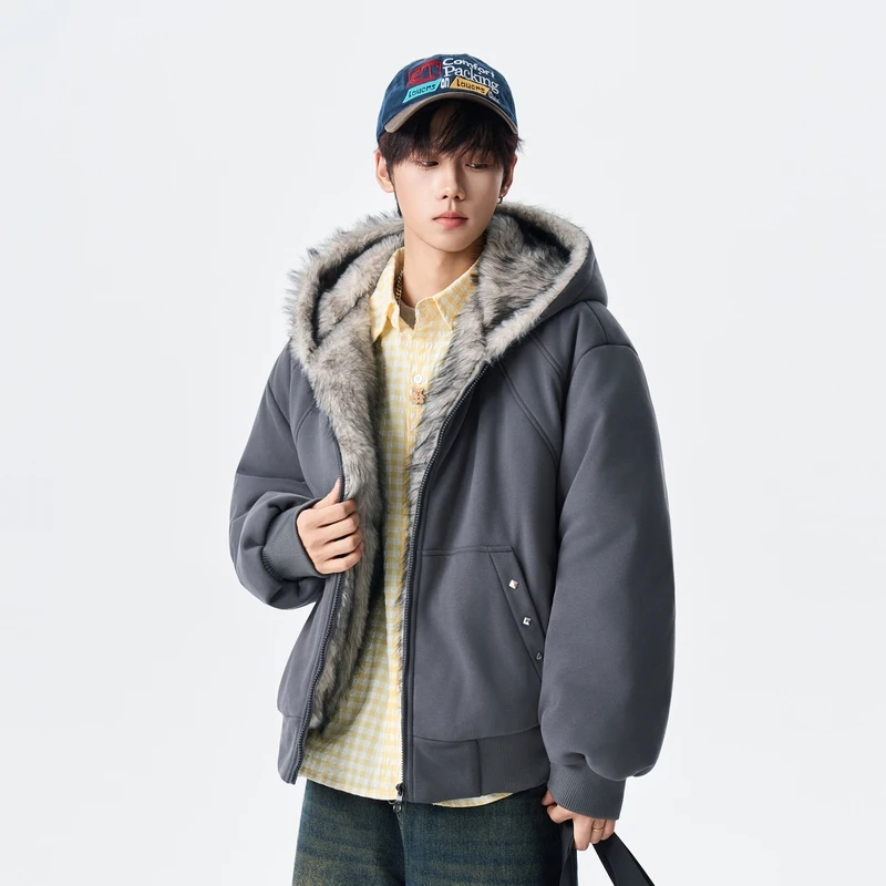

Men's Casual Loose Faionable Warm Hooded down Jaet Stand Fit Long Sve Polyester Cotton Blend Winter Coat