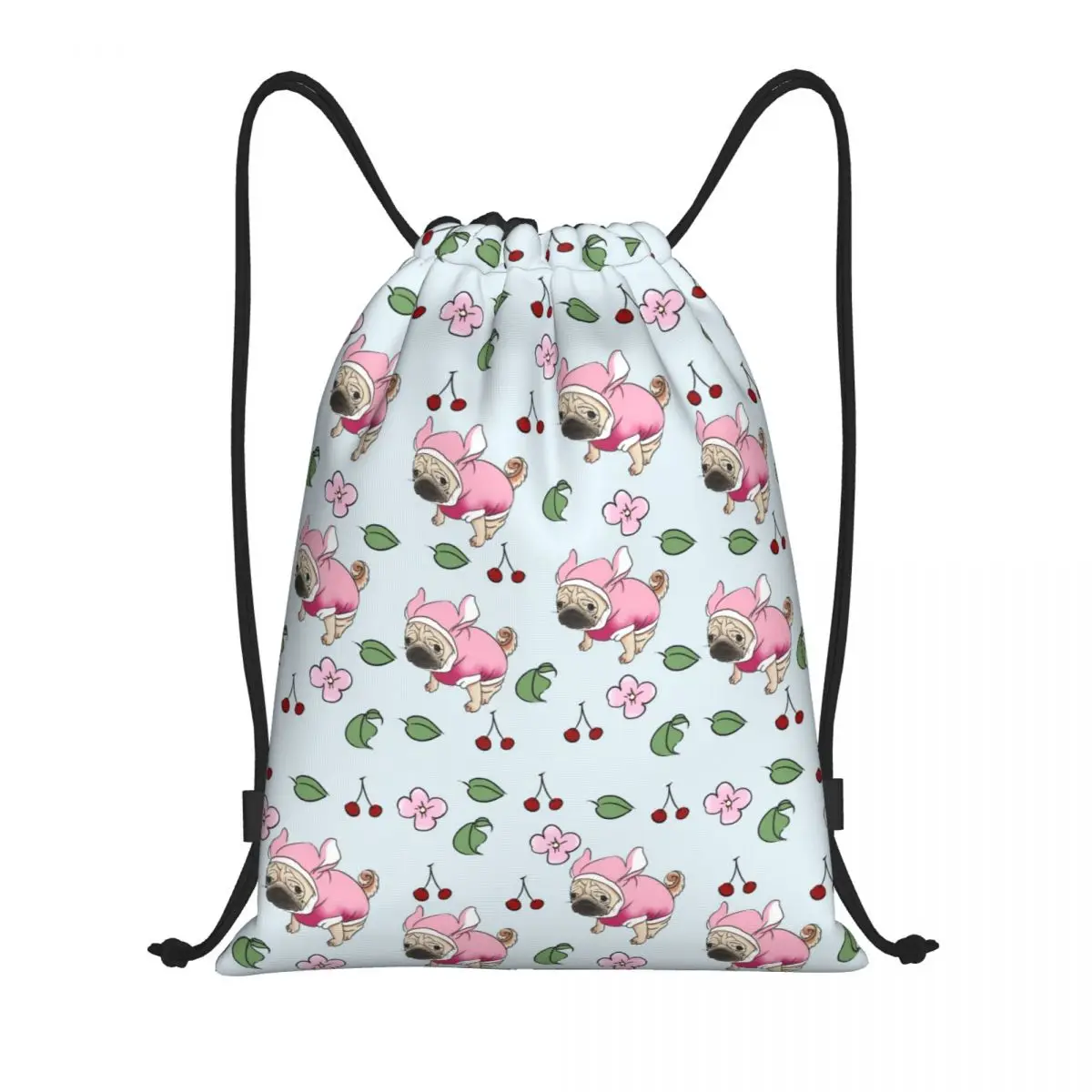 Bolsa com cordão personalizada de buldogue francês e flor, masculina, feminina, leve, animal de estimação, cachorro, esportes, academia, mochila de armazenamento