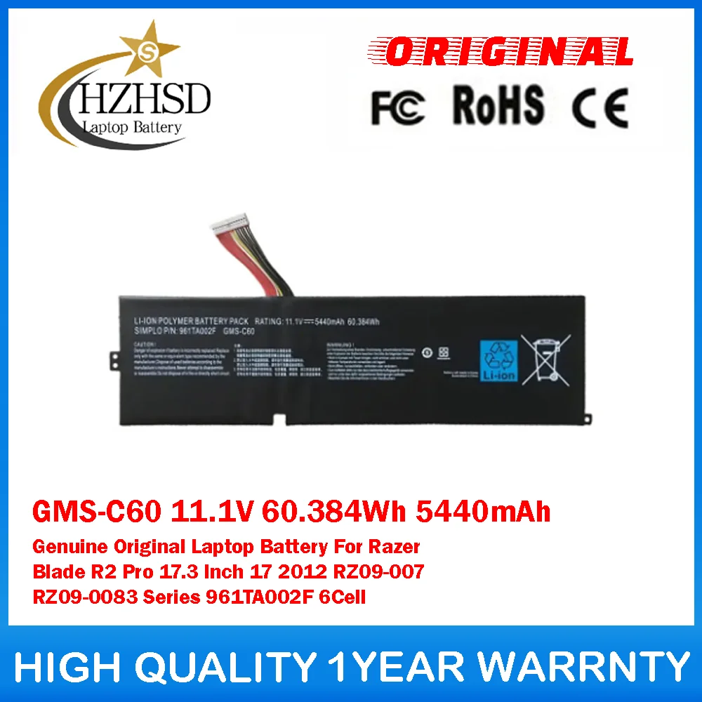 

GMS-C60 11.1V 60.384Wh 5440mAh Genuine Original Laptop Battery For Razer Blade R2 Pro17.3 Inch 17 2012 RZ09-007 RZ09-0083 Series