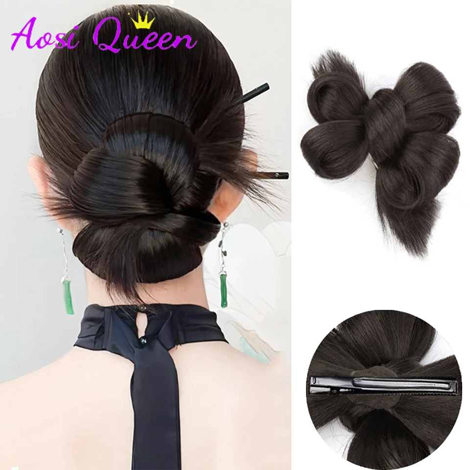 AOSI Synthetic New Chinese Style Ball Head Flower Bud Head Hanfu Ancient Style Wig Hair Bag Bride Bun Hair Wig Hair Ring