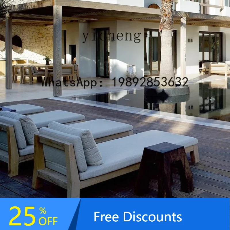 A1 خشب الساج كرسي للسطح في الهواء الطلق فيلا فناء مقاوم للماء واقية من الشمس في الهواء الطلق شرفة سرير خشبي حافظ