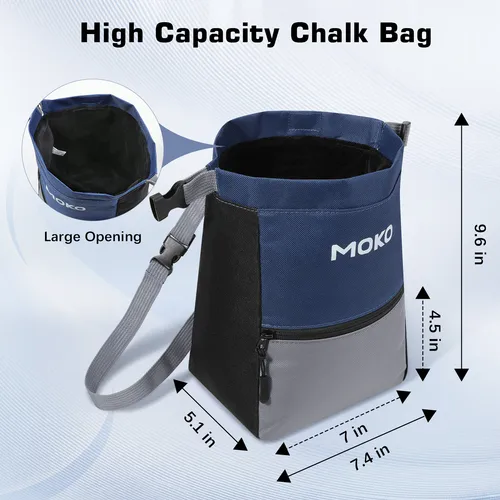 Imagen 2 del producto MoKo Bolsa de tiza para escalada en roca Bolsa de tiza de escalada de gran capacidad con broche magnético y bolsillo con cremallera Cubo de tiza portátil