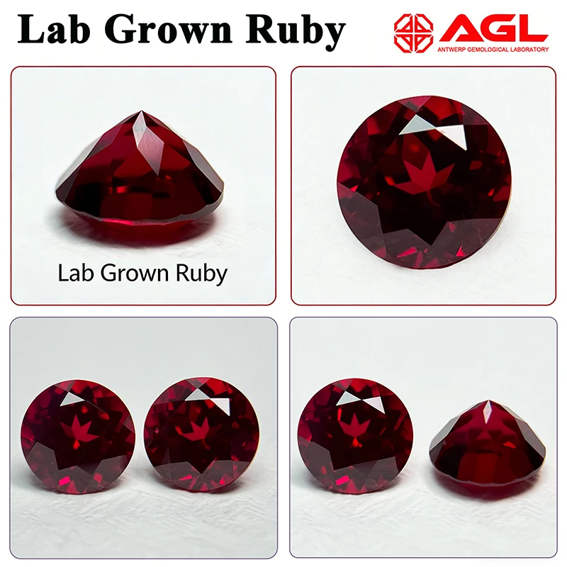 Lab Grown Ruby Round Cut Pigeon Blood Red Color DIY Charms Jewelry Making Ring Necklace Earrings Main Materials Certificate