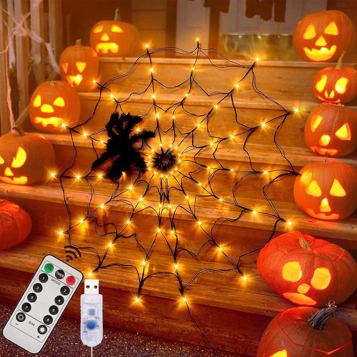 

Halloween Spider Web String Light Waterproof Net Lights with Remote Cobweb Halloween Decoration Lights for House Indoor Outdoor