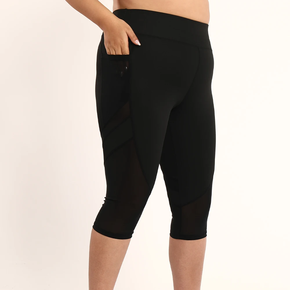 

Plus Size Women's Yoga Pants With Side Pocket Mesh Insert Hollow Out Leggings For Workout Running Fitness Clothing