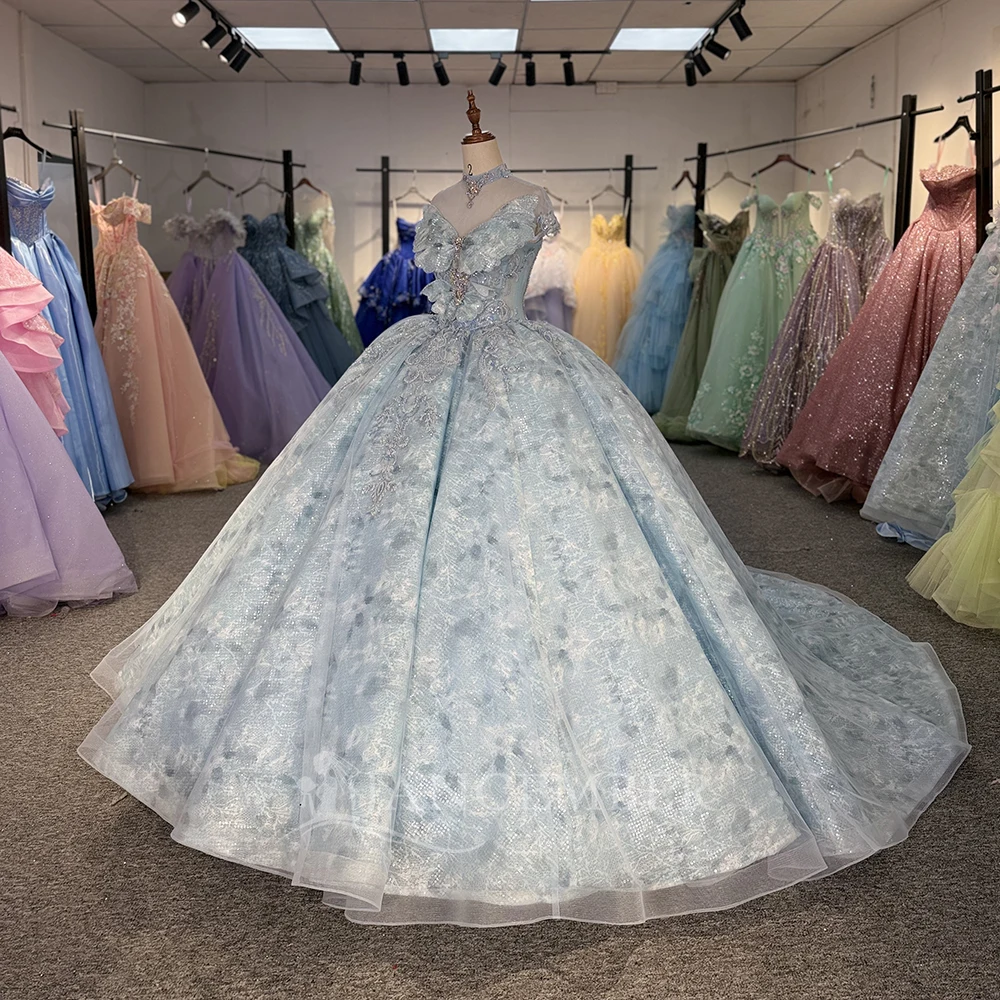 멕시코 반짝이는 비즈 장식 킨세아녜라 드레스 민소매 볼 가운 하이 칼라 스위트 16 드레스 맞춤 제작 베스티도스 데 15 킨세아녜라