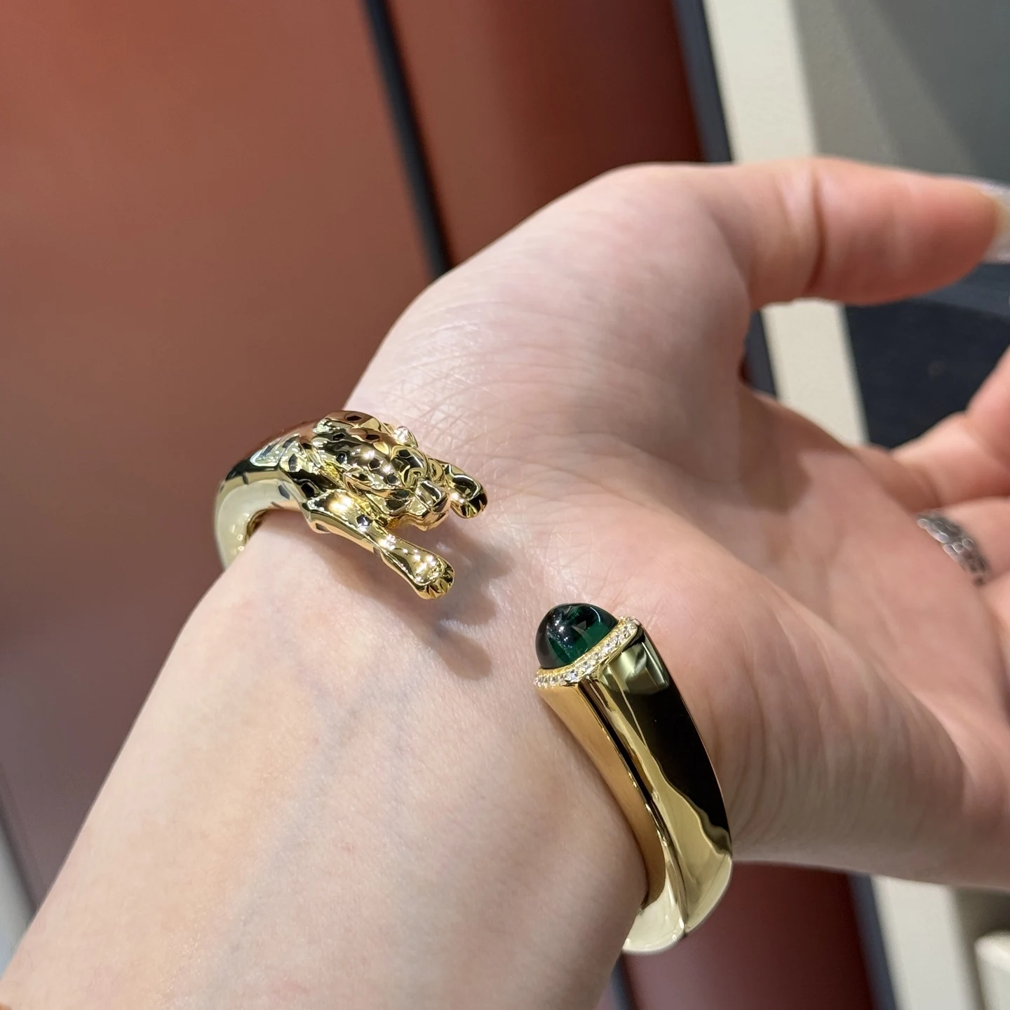 Ayjewelry New High Craft 925 Sterling Silver Lab Emerald Gemstone Leopard Cuff Bangle Bracelets 18K Gold plated Panther Jewelry