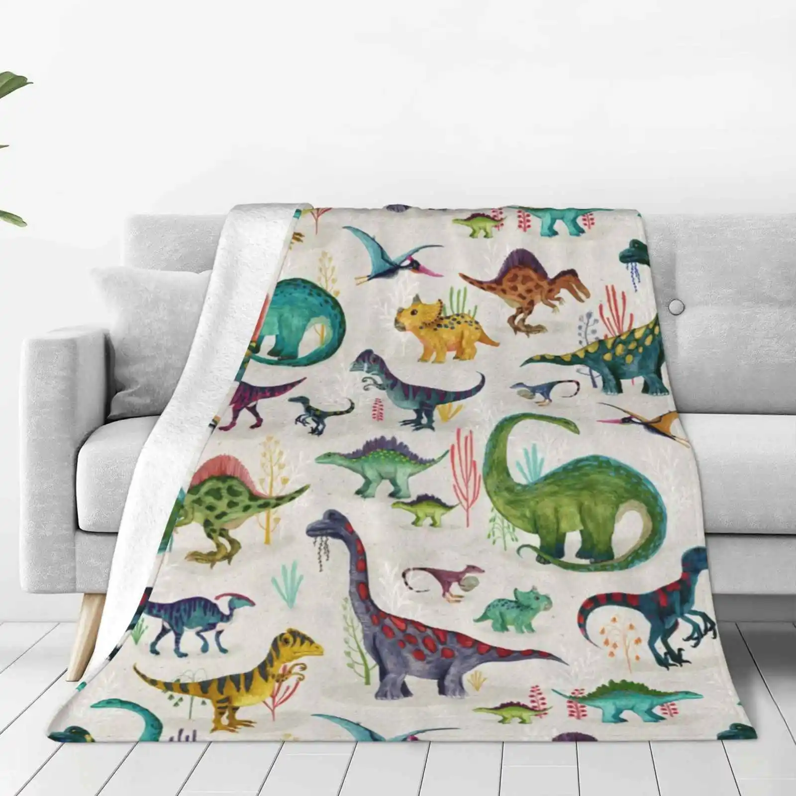 Bright Dinosaurs Low Price New Print Novelty Fashion Soft Warm Blanket Dinosaurs Bright Prehistoric Blue Green Yellow Pink Red