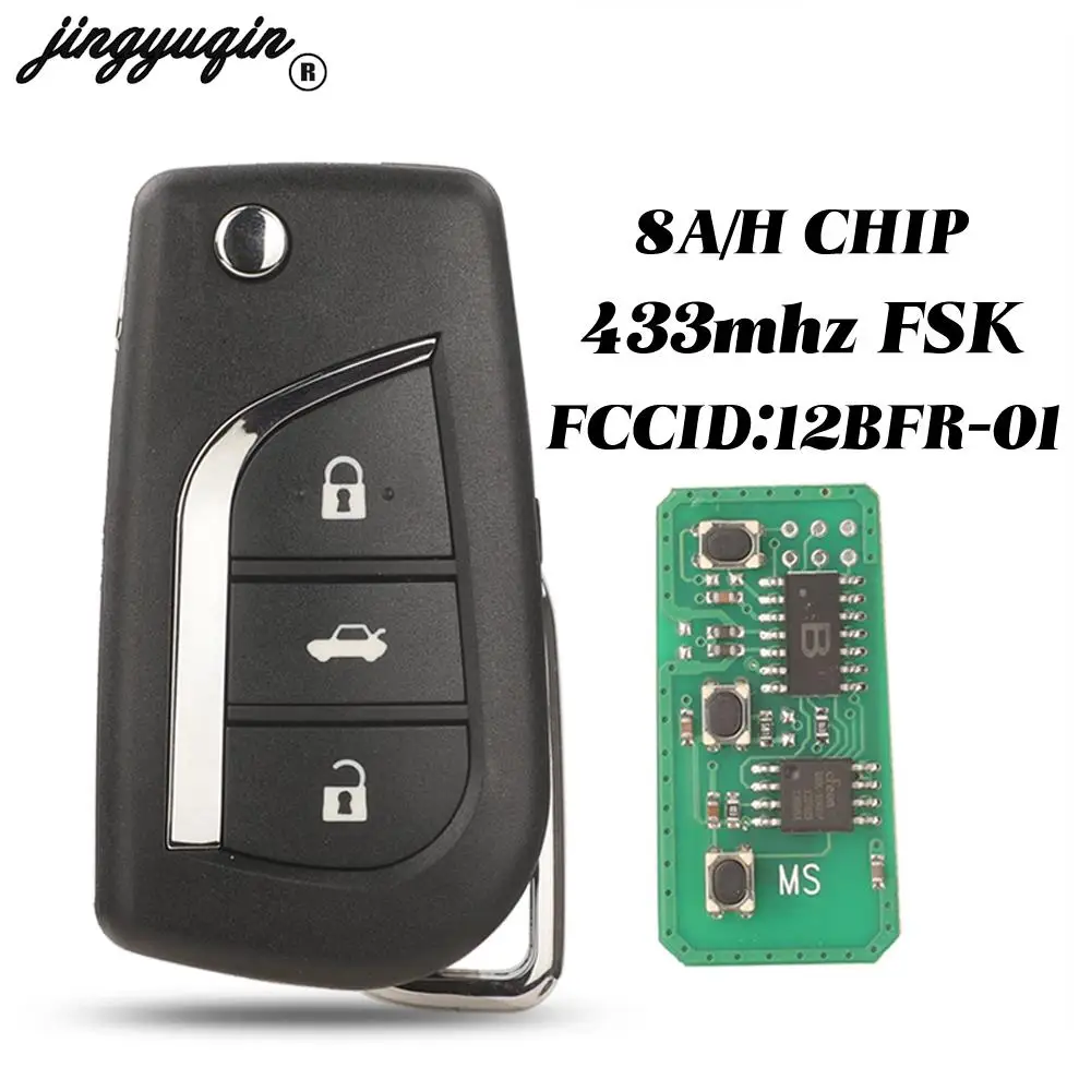 jingyuqin 3Buttons FCCID:12BFR-01 Flip Remote Car Key Fob 433MHZ H-8A Chip For Toyota Camry Hilux Corolla Car Accessories 2018+